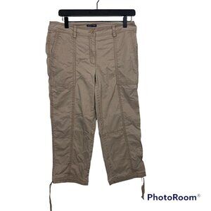 Eileen Fisher Khaki Chino Cargo Capri Pants Size 6 Organic Cotton Drawstring